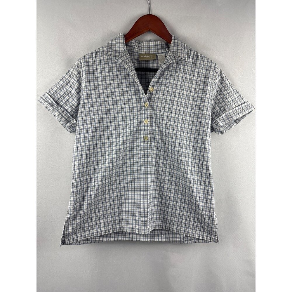Liz Claiborne Lizwear Womens Plaid Short Sleeve Shirt S Cotton/Spandex
